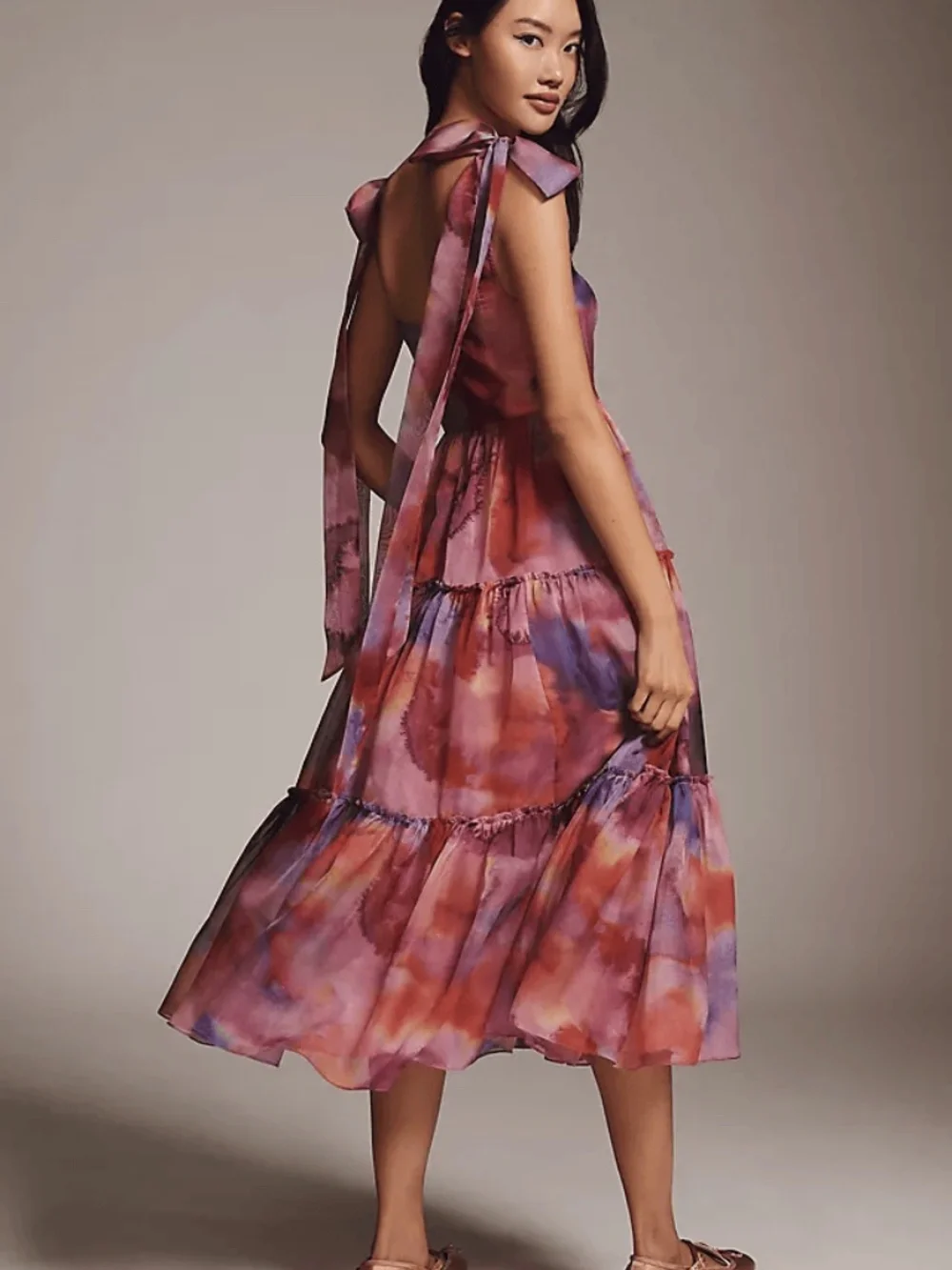 Anthropologie BHLDN Isabella Tiered Square-Neck A-Line Midi Dress - Picture 3 of 3